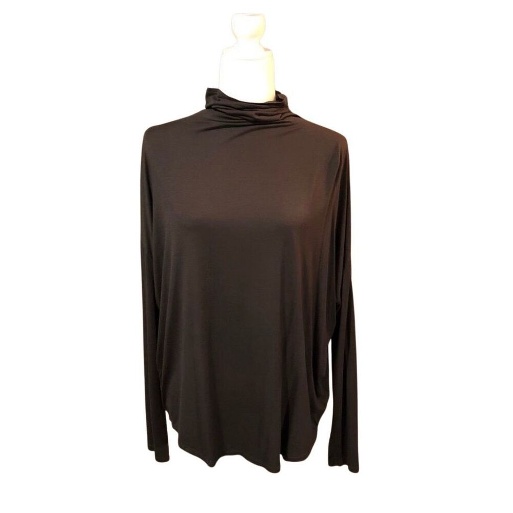 joan vass brown Dolan sleeve mock neck - L